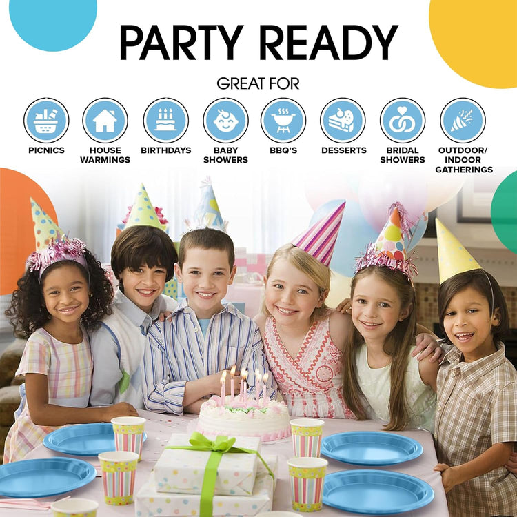 Exquisite Party Solids Light Blue Plastic Plates For Party 7" Light Blue Disposable Plates Heavy Duty Supplies 100 Pcs Plastic Dinnerware Sets Heavy Duty 350 GSM Disposable Dinnerware Set