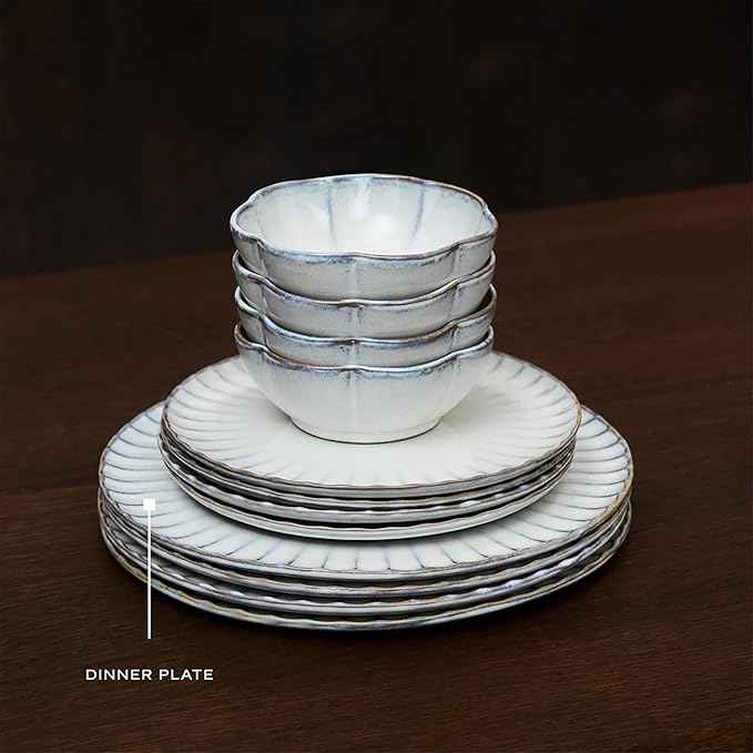 Serax White Dinner Plates | Inku Tableware by Sergio Herman | Dishes Set for 4 | Stoneware Microwave Safe Plates | Dish Set | Farmhouse Kitchen and Dinnerware Sets | Luxury, Family and Party