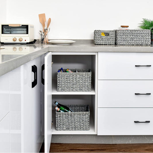 GRANNY SAYS Wicker Baskets with Handles - Gray Storage Baskets (2-Pack) for Organizing Cabinet, Coffee Table