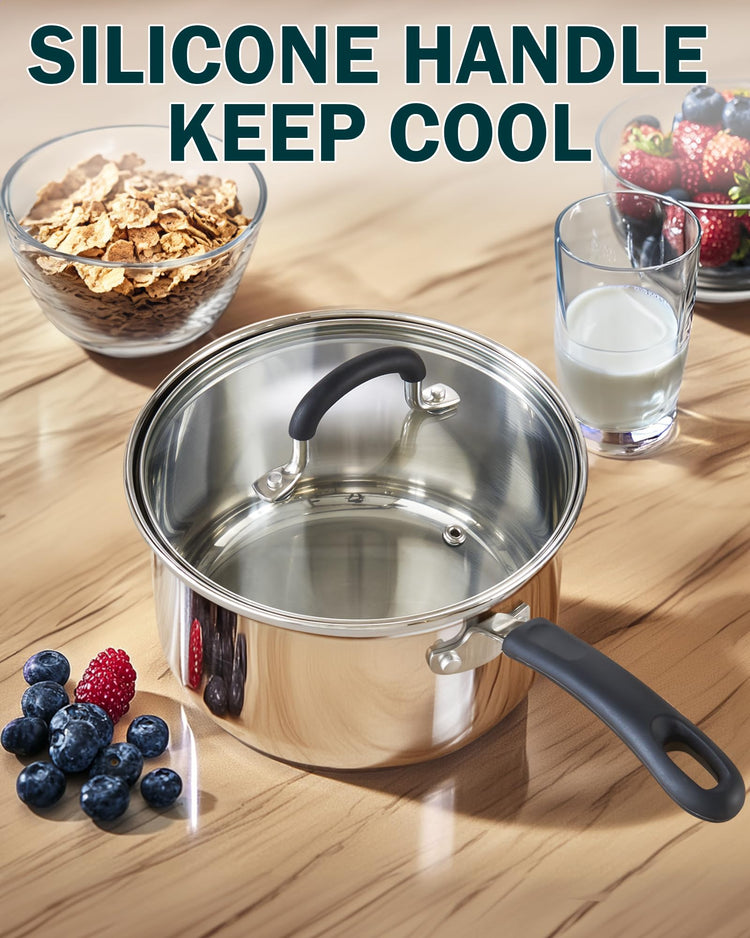 Professional 3 Quart Stainless Steel Saucepan with Lid