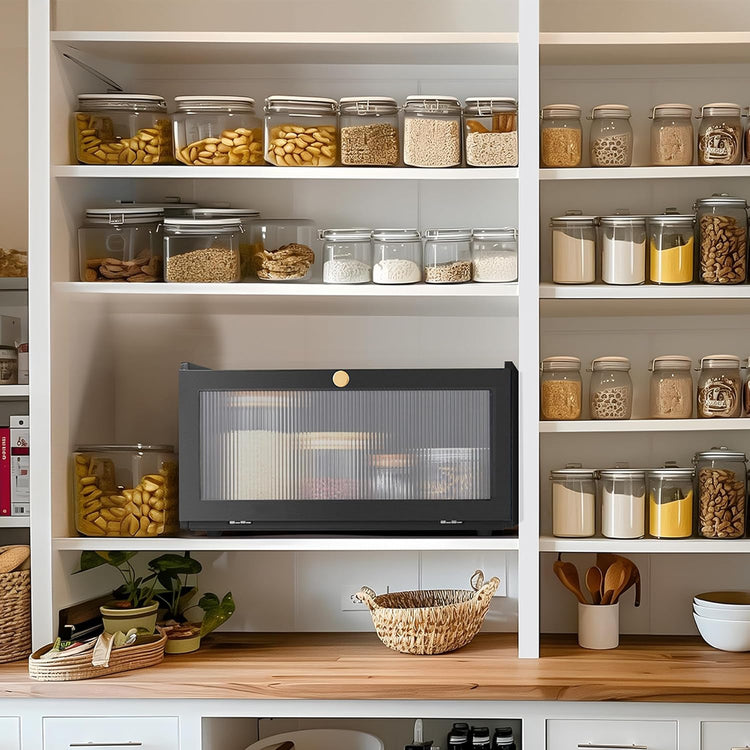 Black Bread Box for Kitchen Countertop-Large Modern bamboo Bread box with Window Bread Storage Container