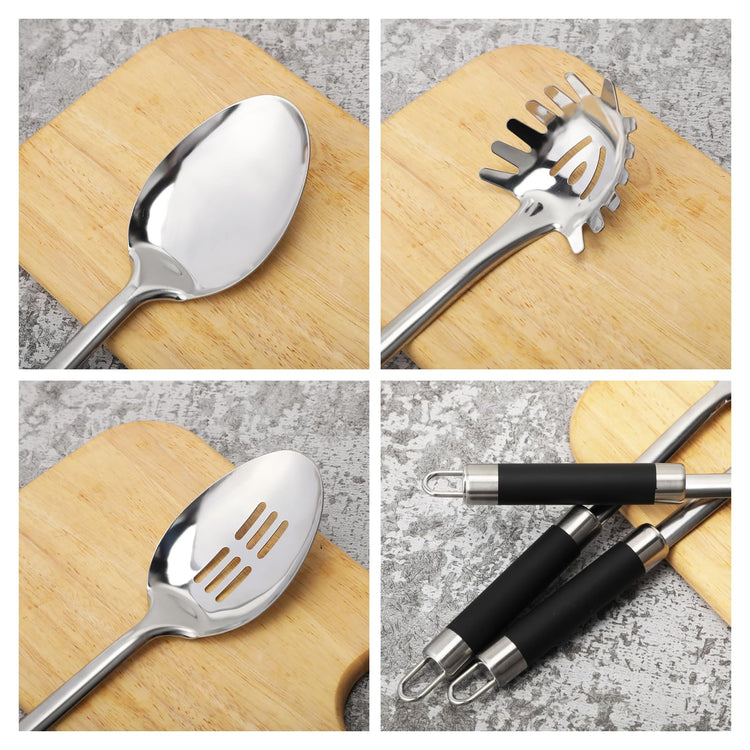 3-Piece,Stainless Steel Serving spoons set with Slotted Spoon, Serving and Spaghetti Spoon, kitchen cooking serving utensils set cooking spoon. (3 Count)