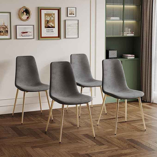 AF ARTISAN FURNITURE 36" Square Glass Dining Table Set for 4, 5-Piece Modern Kitchen Table with 4 Grey Velvet Chairs, Modern Circle Leisure Table for Home Office Dining Room Small Spaces (Gold Leg)