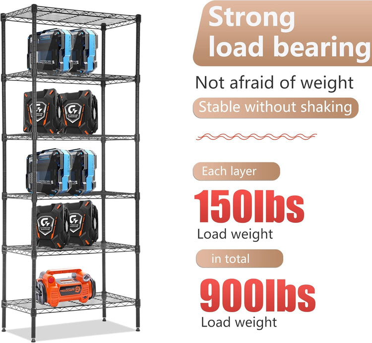 FDW 6 Tier Wire Shelving Units Adjustable Metal Storage Rack 23L x 13W x 59H NSF Pantry Shelves Kitchen Organization Shelf for Kitchen Garage Small Places Commercial,Black