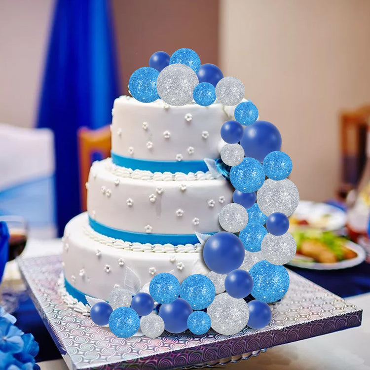 40 Pcs Ball Cake Toppers Mini Balls Cake Decorations Blue Silver Foam Balls Sticks DIY Cake Topper for Baking Congrats Grade 2026 Graduation Birthday Winter Party Decorations (40 Count)