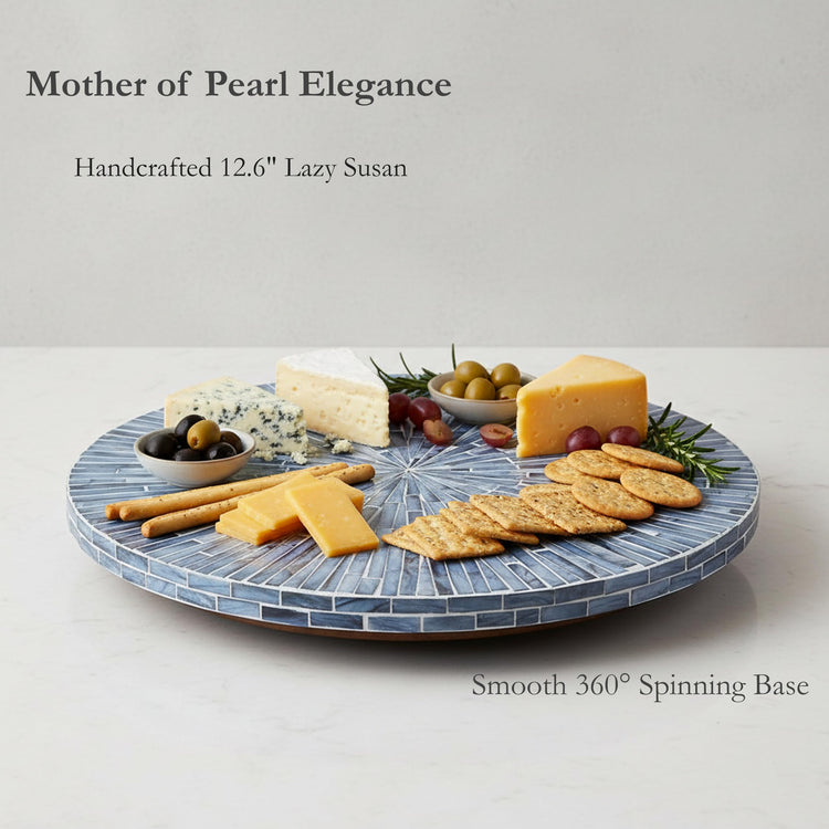 12.6” Handcrafted Mother of Pearl Blue Starburst Lazy Susan