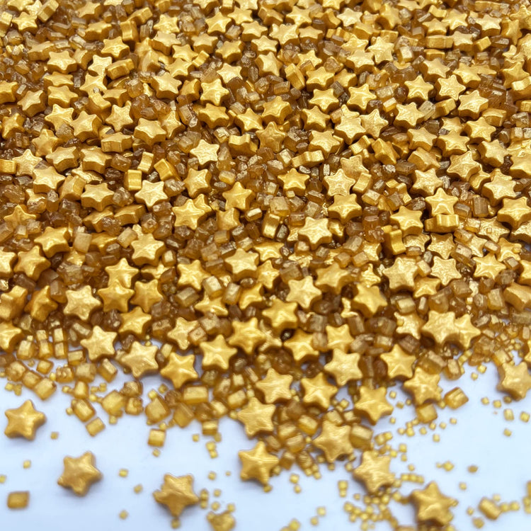 Sprinkles Gold Star Sugar Crystal Sugar Candy Cake Decorations Cupcake Toppers Cookie Decorating Ice Cream Celebrations Shaker Jar Wedding Shower Party (4.2 Ounce)