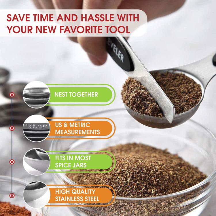 Stainless Steel Magnetic Measuring Spoons Set of 8