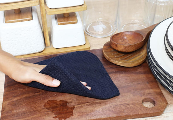 PurpleEssences Dish Cloths and Dish Rags - 6 Pack Waffle Weave Solid Kitchen Dish Wash Cloths, 100% Cotton, 12 x 12 Inches, Ultra Soft Absorbent Quick Drying - Navy Blue - Nestoria