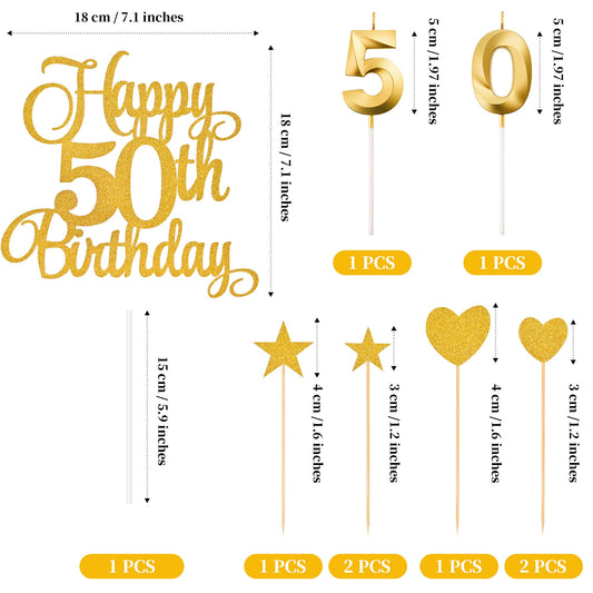 50th Birthday Cake Decorations (9 Count)