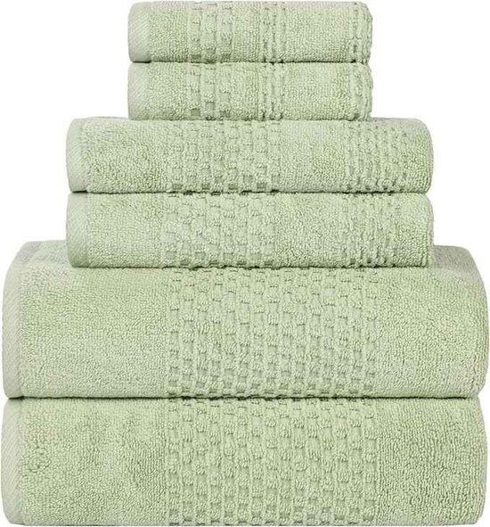 Superior Playa Zero Twist Cotton Medium Weight Towels, for Guest Bath, Bathroom, Shower, Spa, Plush, Quick Dry, Ultra-Soft Towels, Bath Essentials, Waffle Textured, 6 Piece Assorted Towel Set, Green