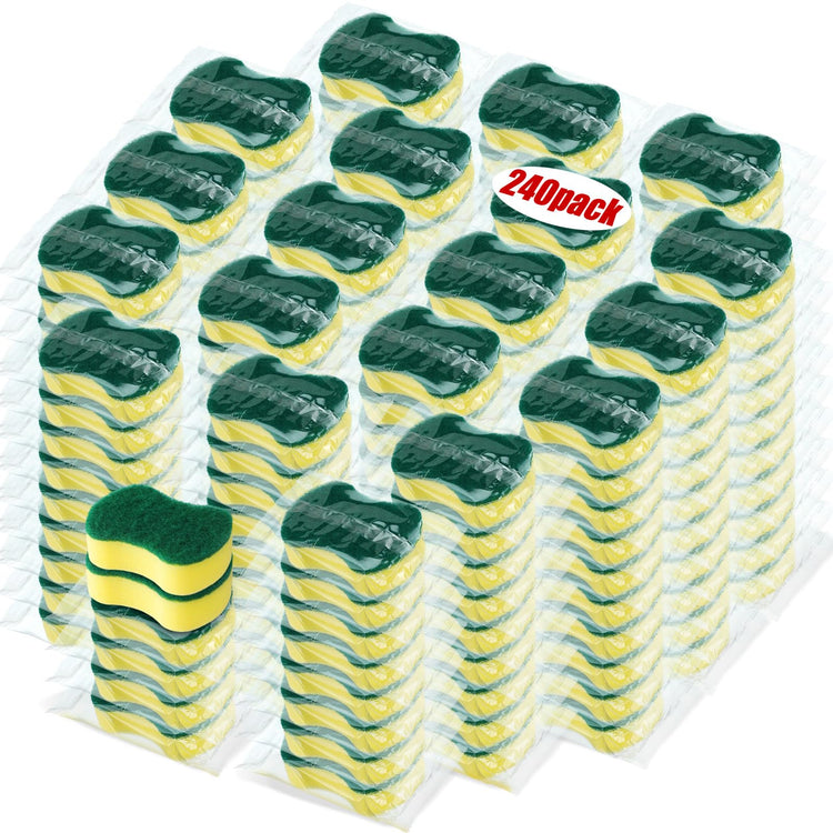 240 Pcs Individually Wrapped Sponges Kitchen Bulk Non Scratch Scouring Sponges for Dishes Household Cleaning Travel Apartments Hotel Car