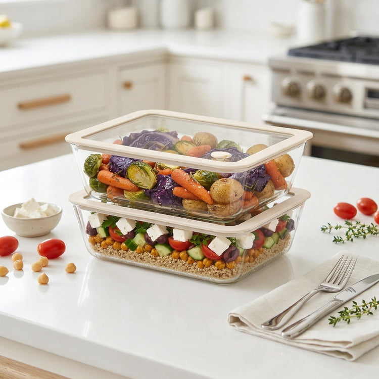 Glass Food Container Set with Glass Lid (2 Count)