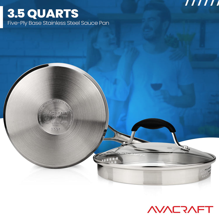 3.5 Quart Stainless Steel Saucepan with Glass Strainer Lid