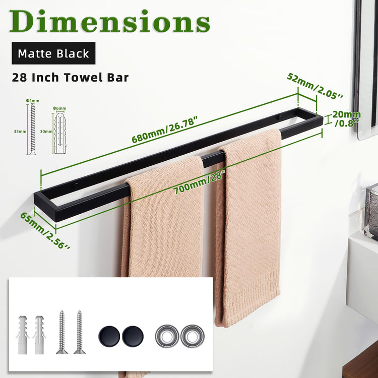 28 Inch Hand Towel Holder Black Towel Bar for Bathroom Wall Mounted