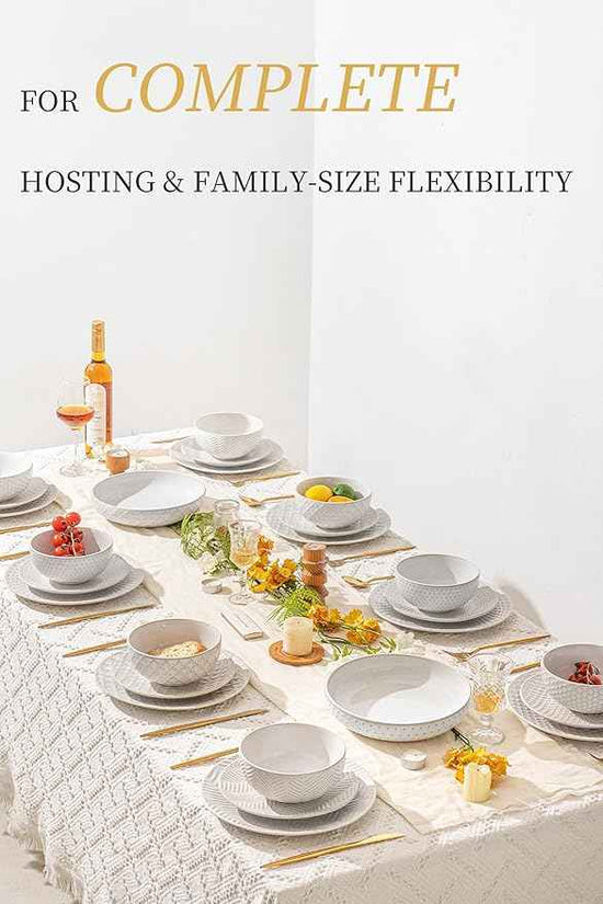 32-Piece Luxury Dinnerware Set,Complete Plates and Bowls Set for 8,Upscale Ceramic Dish Set for Hosting, Holidays & Family Gatherings–Microwave & Dishwasher Safe