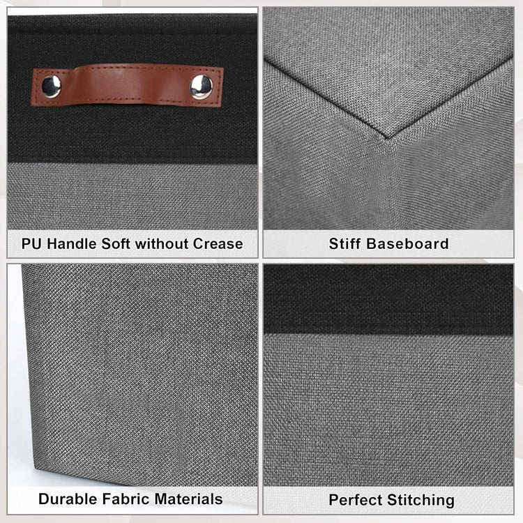 Large Fabric Storage Baskets | 50L Storage Bins, Decorative Linen Closet Baskets with Handles for Organizing, Shelf, Toys, Clothes, Home, Office, Nursery, 17x12x15Inches (Gray&Black)