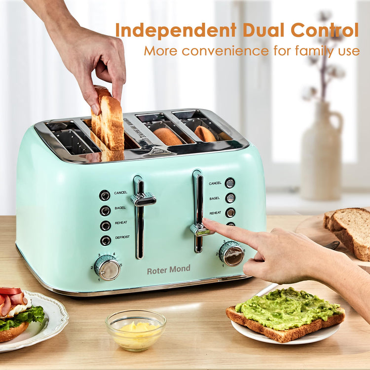 Toaster 4 Slice Retro Stainless Steel with Extra Wide Slots Bagel