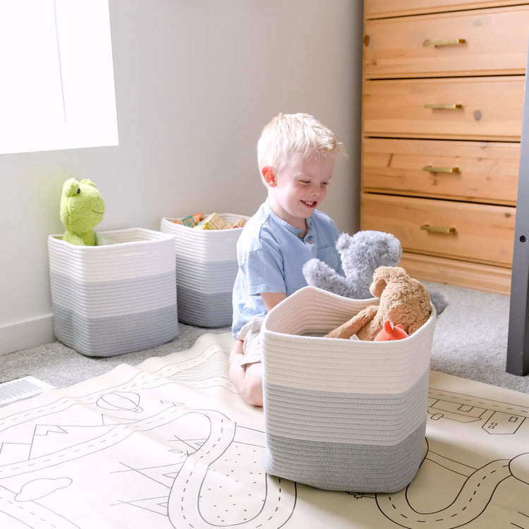 Storage Cubes 11 Inch Cotton Rope Woven Baskets for Organizing (3 Count)