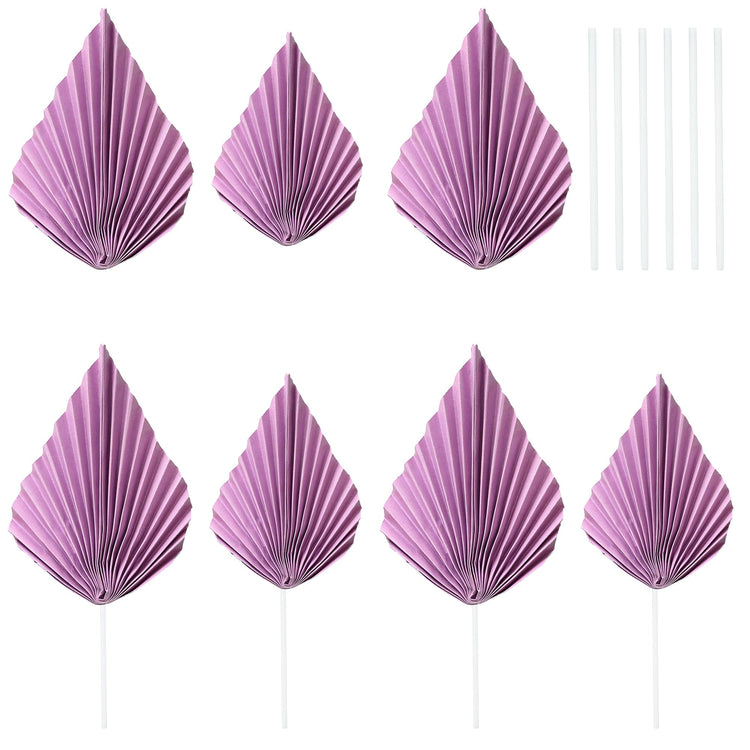 6Pcs Paper Palm Fan Cake Toppers Palm Leaf Fan Cake Topper Palm Spear Leaf Cupcake Toppers Cake Insert Decoration For Cake Decorating Diy Craft Project Home Wedding Party Supplies Purple (6 Count)