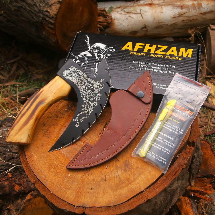 Pizza Cutter Axe Handmade Viking Pizza Axe Kitchen Tool Medieval Slicing Pizza Cutter with Sheath | Hunting & Camping Viking Axe | Viking Gifts For Men (PzAxe-392)