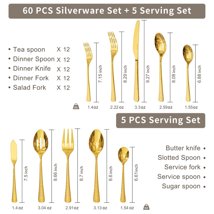 65 Piece Gold Silverware Set with Serving Utensils (65 Count)