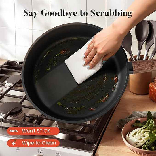 Kitchen Academy Ceramic Pots and Pans Set Non Stick - 10 Pcs Induction Cookware Set Non Toxic, Healthy Nonstick Black Cooking Pans Set, PFAS/PTFE/PFOA & PFOS Free