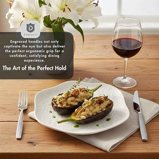 Engraved Silverware Set for 8 | 18/10 Stainless Steel Flatware with Mirror Finish and Engraved Handles | Heavy-Duty, Dishwasher Safe, Built to Last (40-Piece, Mezzano Engraved)
