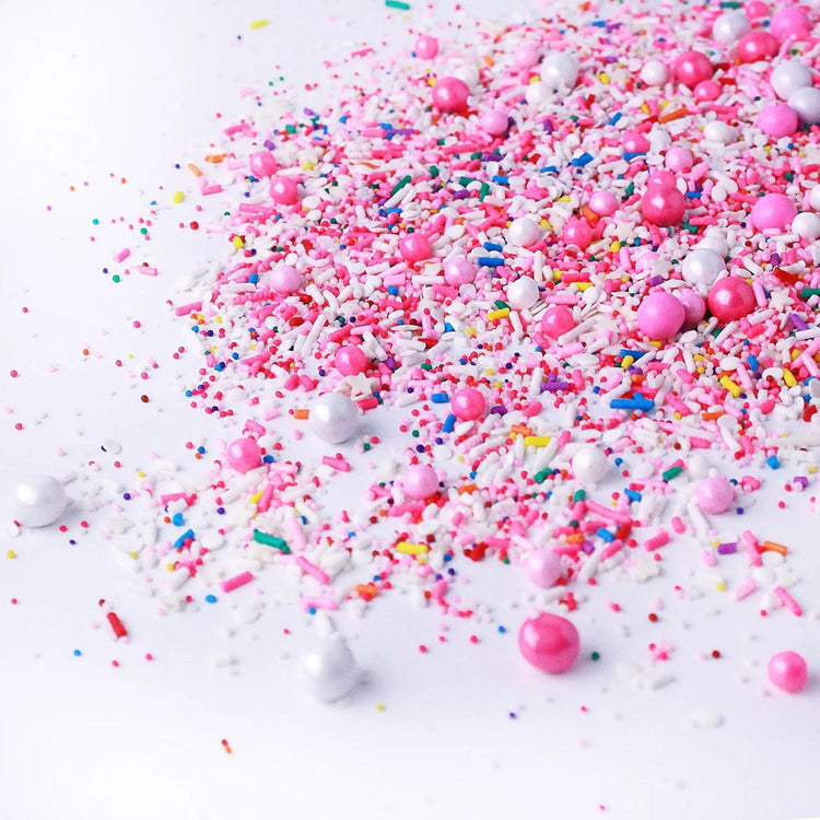 Sprinkle Pop A Frosted Affair Sprinkles Mix| Pink White Sprinkles with Rainbow Pops| Decorating Sprinkles Made in USA for Girl Baby shower Gender Reveal Birthday Cake Cupcakes Donuts Cookies, 2oz