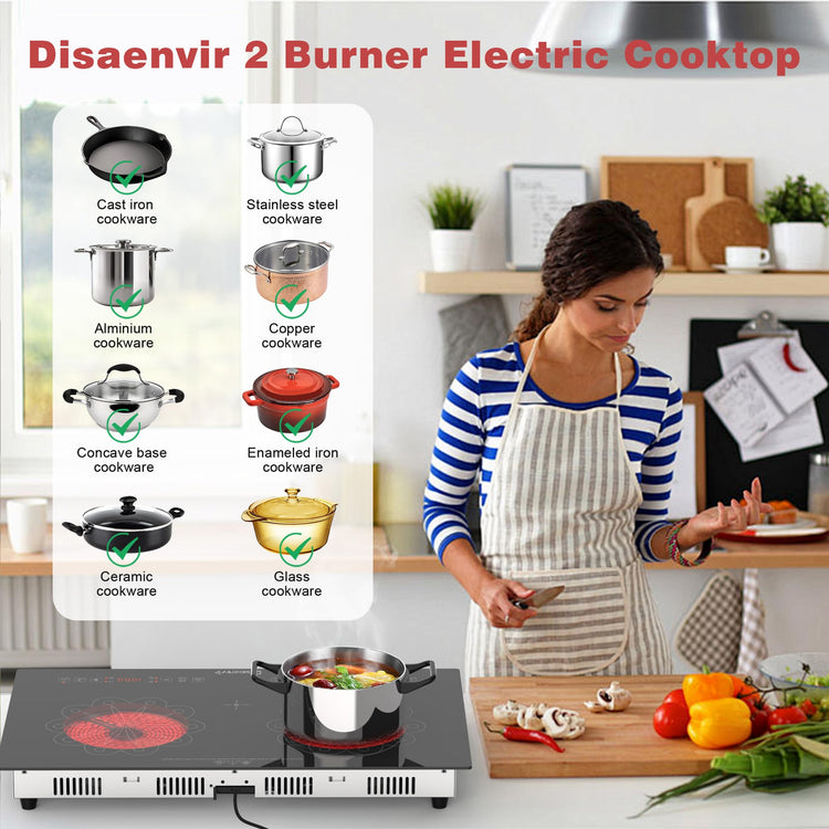 2 Burner Electric Cooktop 24 Inch 110V Plug in