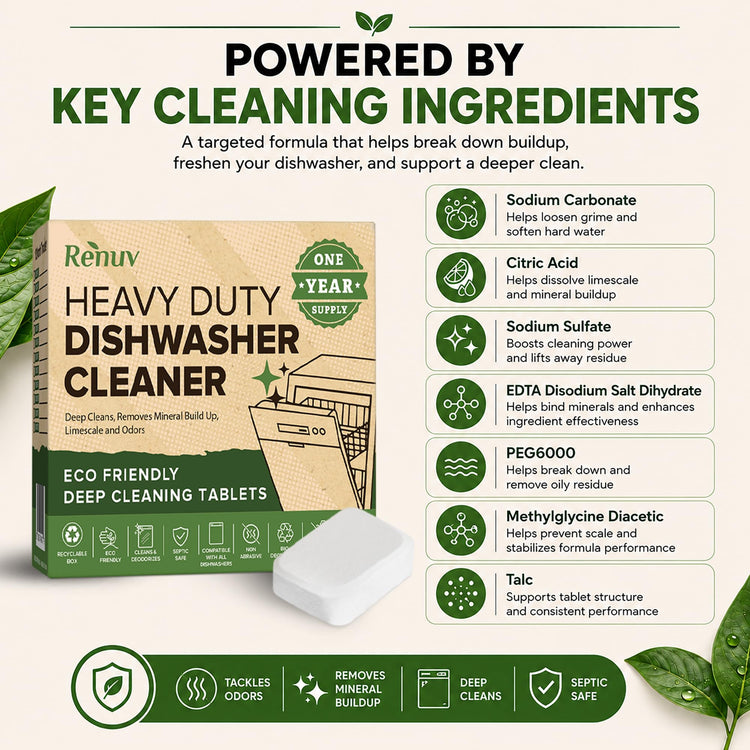 Heavy Duty Dishwasher Cleaner & Deodorizer (12 Count)