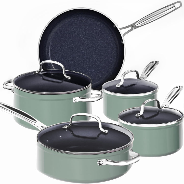 9pc Cookware Set Healthy Duralon Blue Ceramic Nonstick Coated