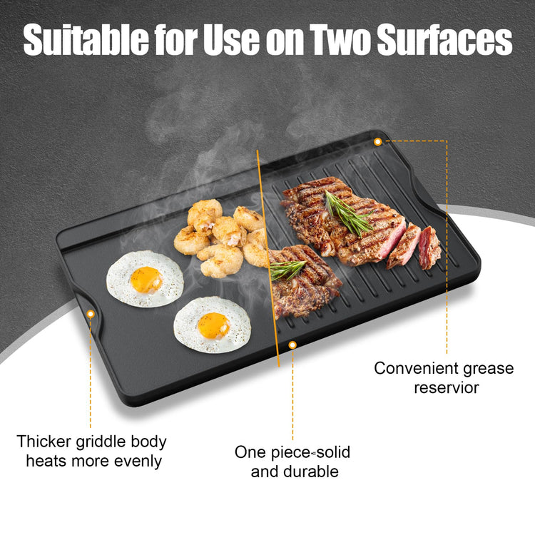 2-in-1 Reversible 16” x 24” Pre-Seasoned Cast Iron Cooking Griddle
