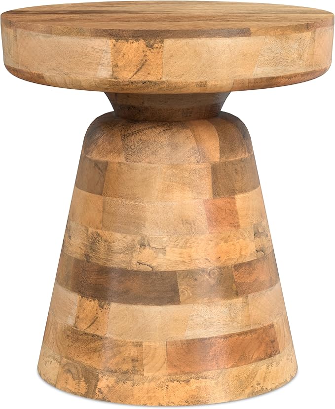 SIMPLIHOME Robbie Accent Table - 16 inch Wide Solid Mango Wood End Table in Natural, Boho Contemporary Rustic Side Table for Living Room or Bedroom with Multipurpose Function, Assembled