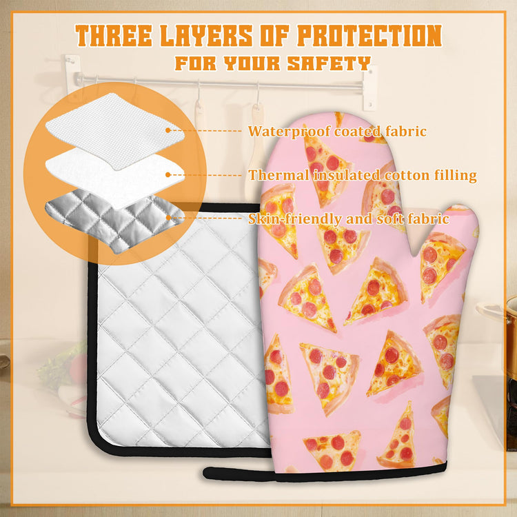 Cute Pizza Oven Mitts and Pot Holders (4 Count)