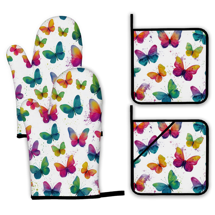 Colorful Butterfly Oven Mitts and Pot Holders (4 Count)