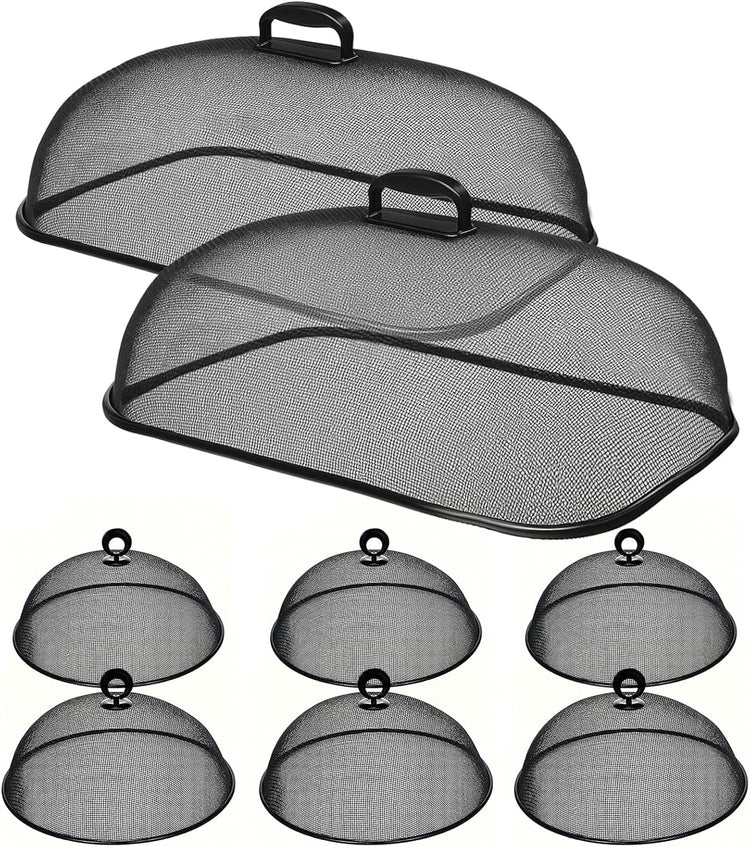 8 Pack Metal Mesh Screen Food Covers, 2 Large (18.5”) and 6 Small (11”) Sets, Reusable Metal Mesh Food Covers for Outdoors, Camping, Picnics and Parties