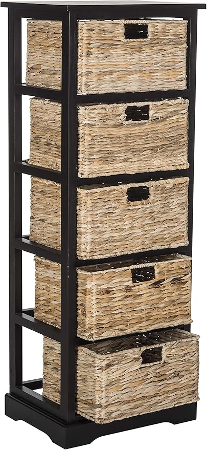 SAFAVIEH Home Collection Vedette Distressed Black 5-Drawer Wicker Basket Storage Tower (Fully Assembled)