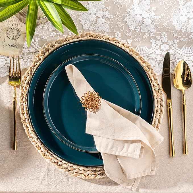 AmorArc Ceramic Dinnerware Sets for 4, 12 Pieces Handpainted Plates and Bowls Set with Rustic Terracotta Underside, Scratch Resistant Stoneware Dishes Set, Dishwasher & Microwave Safe