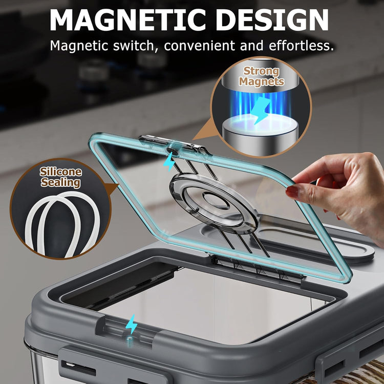 Bread Box, 10L Gray Airtight Braed Storage Container, Bread Box For Kitchen Countertop, Time Recording Bread Keeper with Lid, Flip-Top Bread Holder.