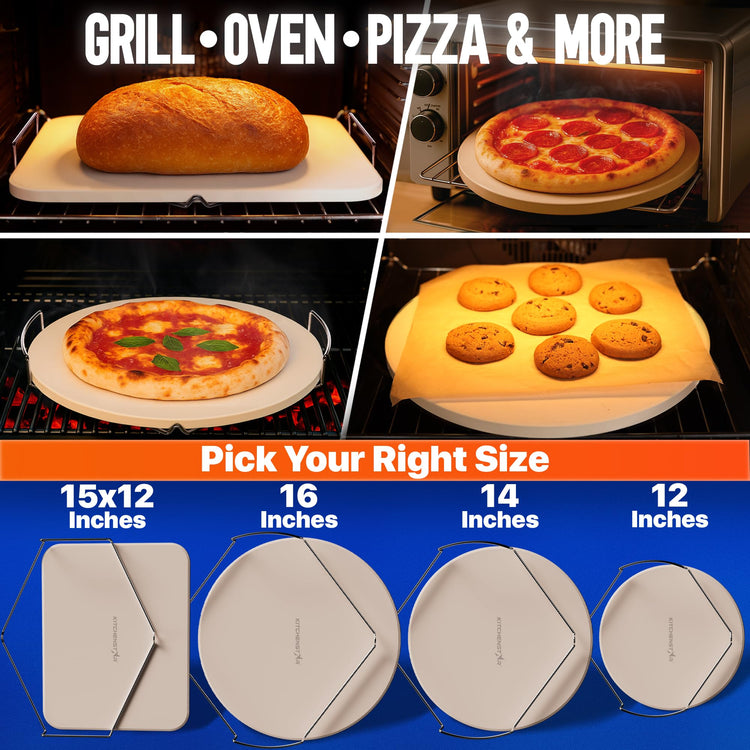14 inch Pizza Stone for Oven and BBQ Grill with Handles