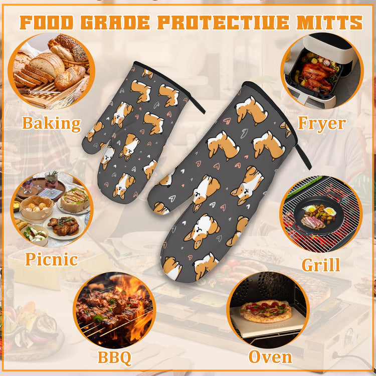 Cute Corgi Dog Oven Mitts and Pot Holders (4 Count)
