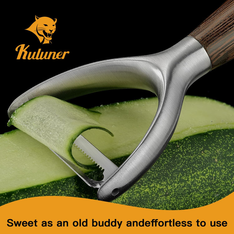 Serrated Blade Premium Y Type 304 Stainless Steel Multifunctional Kitchen Peeler Real Wood Handle Ultra Sharp Blade Vegetable Potato Apple