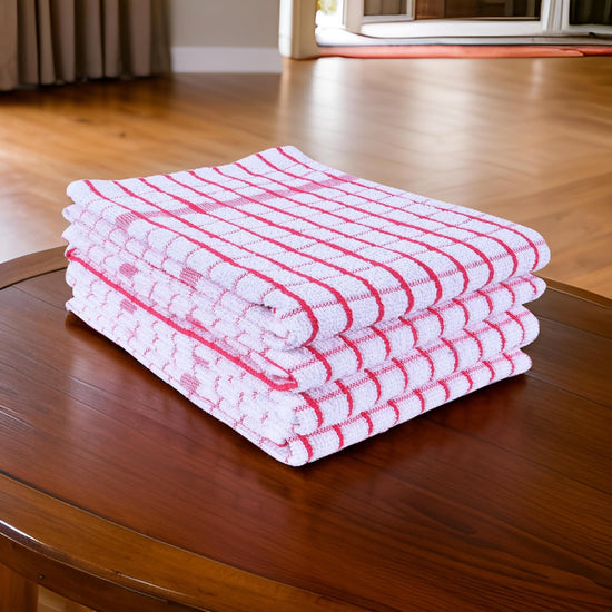 AMOUR INFINI Kitchen Towels Set of 4 - Highly Absorbent, Super Soft Terry Cotton 20x28 Inch Dish Towels with Hanging Loop - Hand & Tea Towels for Cleaning & Drying Dishes (Pink) - Nestoria