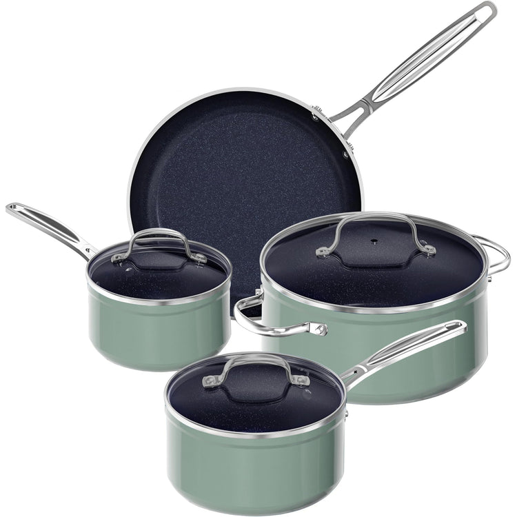 7pc Cookware Set Healthy Duralon Blue Ceramic Nonstick Coated