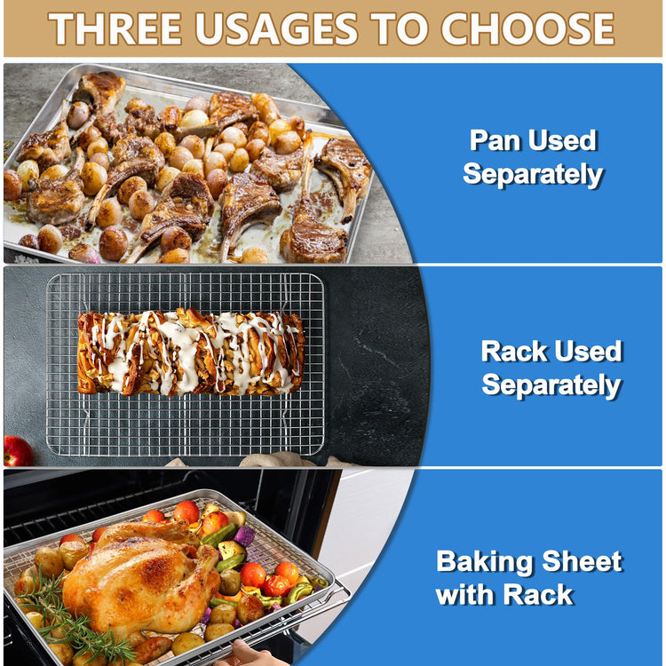 17.5 + 16 + 10.4 Inch Baking Sheet Pan and Cooking Rack