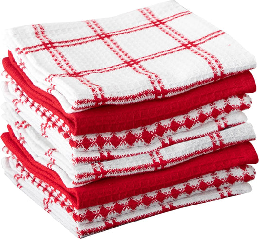 T-fal Premium Waffle Dish Cloths: Highly Absorbent, Super Soft Long Lasting - 100% Cotton, 12"x13" Towel for Cleaning & Drying, (8-Pack), Red - Nestoria