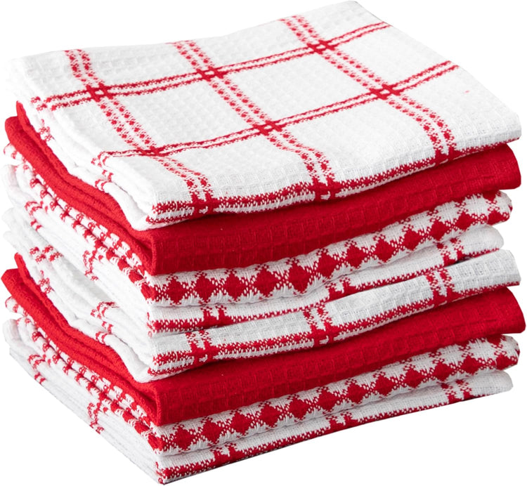 T-fal Premium Waffle Dish Cloths: Highly Absorbent, Super Soft Long Lasting - 100% Cotton, 12"x13" Towel for Cleaning & Drying, (8-Pack), Red - Nestoria