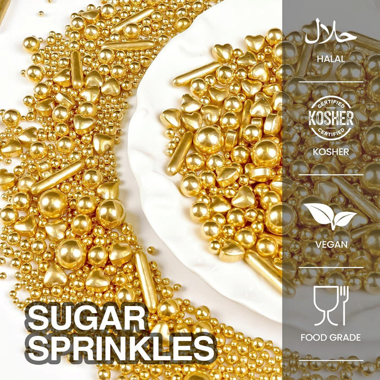 Gold Pearl Heart Sprinkles for Cake Decorating (5.29 Ounce)