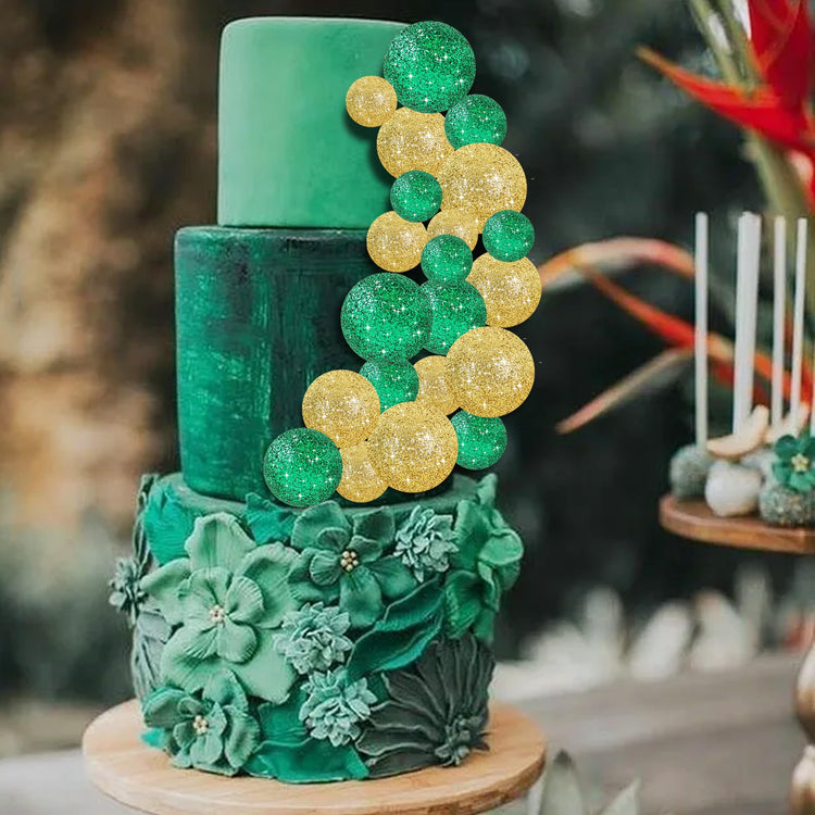 40 Pcs Ball Cake Toppers Mini Balls Cake Decorations Green Gold Foam Balls Sticks DIY Cake Topper for St Patrick's Day Congrats Grade 2026 Graduation Birthday Decorations (40 Count)